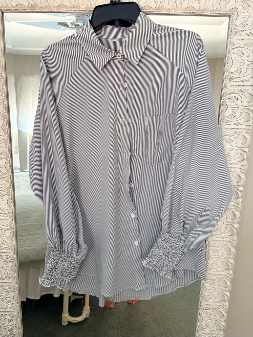 Amazon Women's Light Gray Pinstripe Blouse